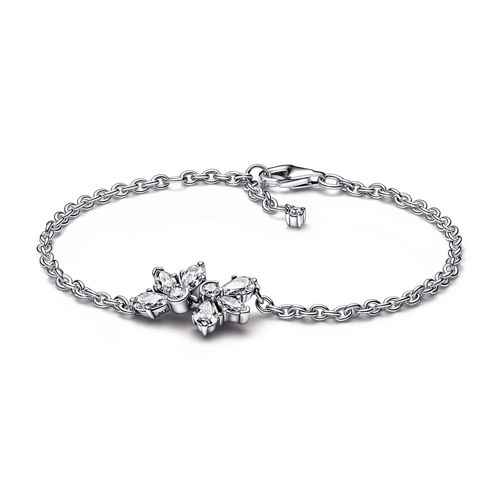 Herbarium cluster sterling silver bracelet with clear cubic zirconia