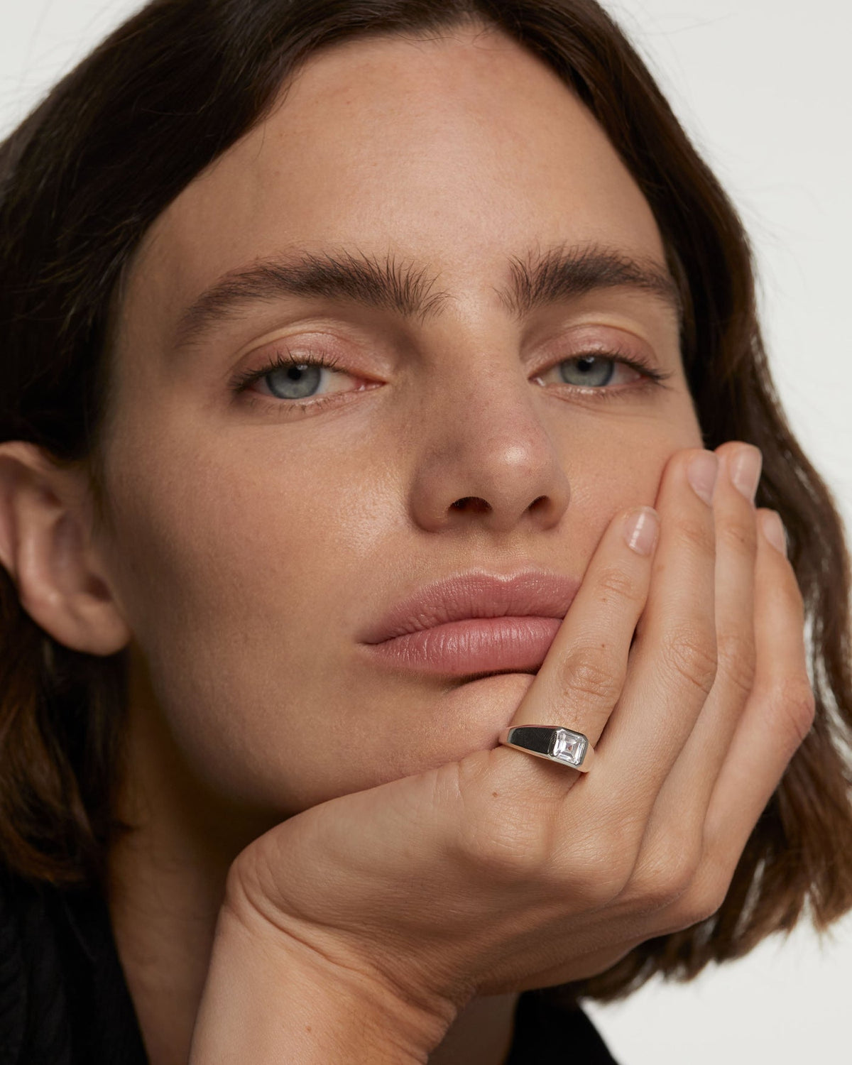 PDPAOLA Square Shimmer Stamp Silver Ring Size 16