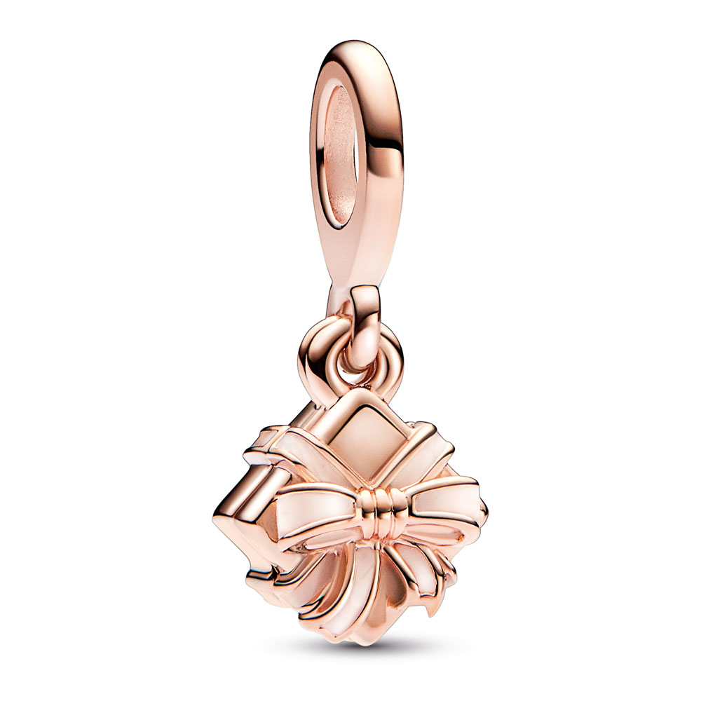 Gift 14k rose gold-plated dangle with pink enamel