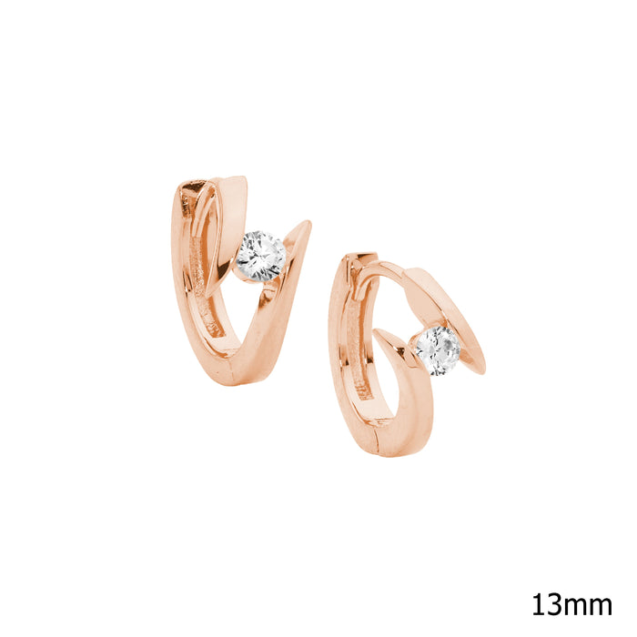 SS 13mm huggie earrings w/ single wh cz