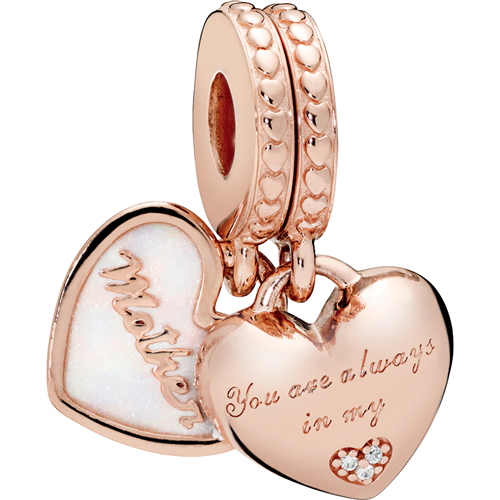 PANDORA Rose Mother & Daughter Hearts Hanging Charm w Shimmering Silver Enamel & CZ