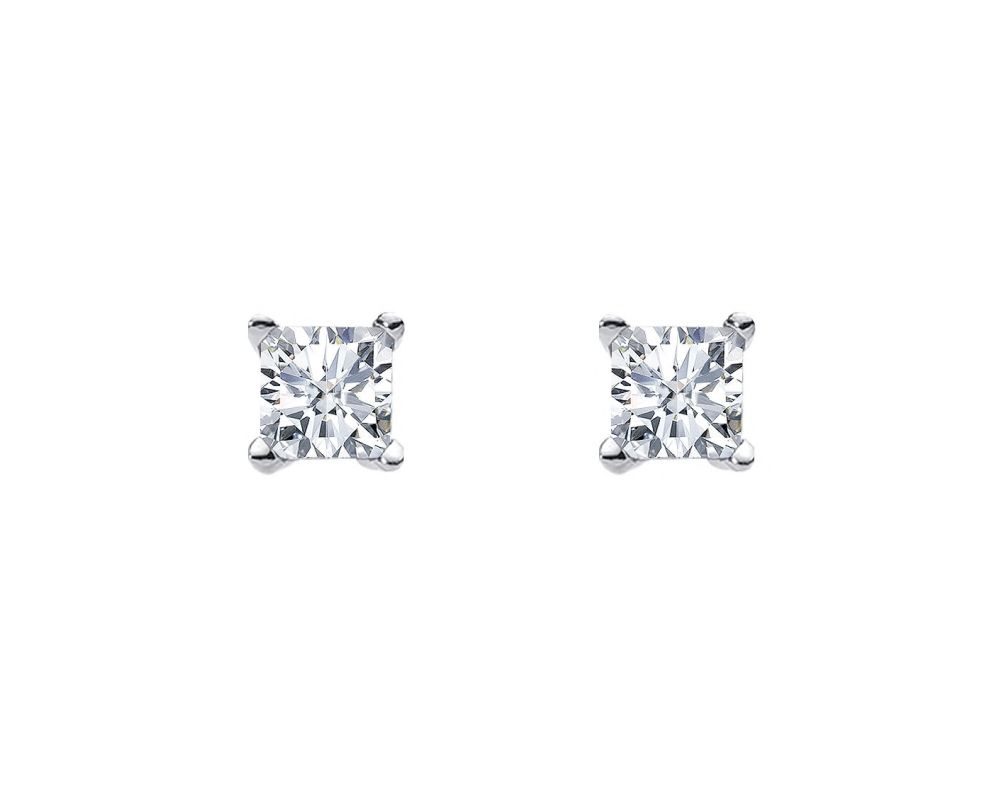 Ellani Sterling Silver Square Cubic Zirconia Stud Earrings