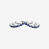Wishbone sterling silver ring with stellar blue crystal