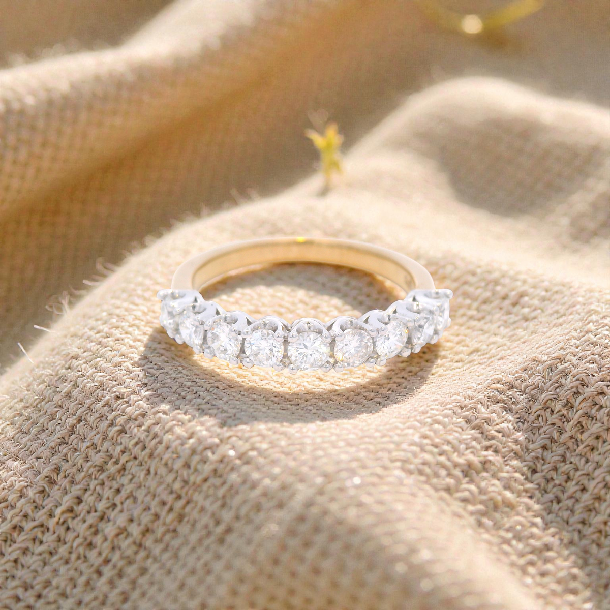 Diamond Claw Set Straight Anniversary Ring Set in 9 carat Yellow and White Gold