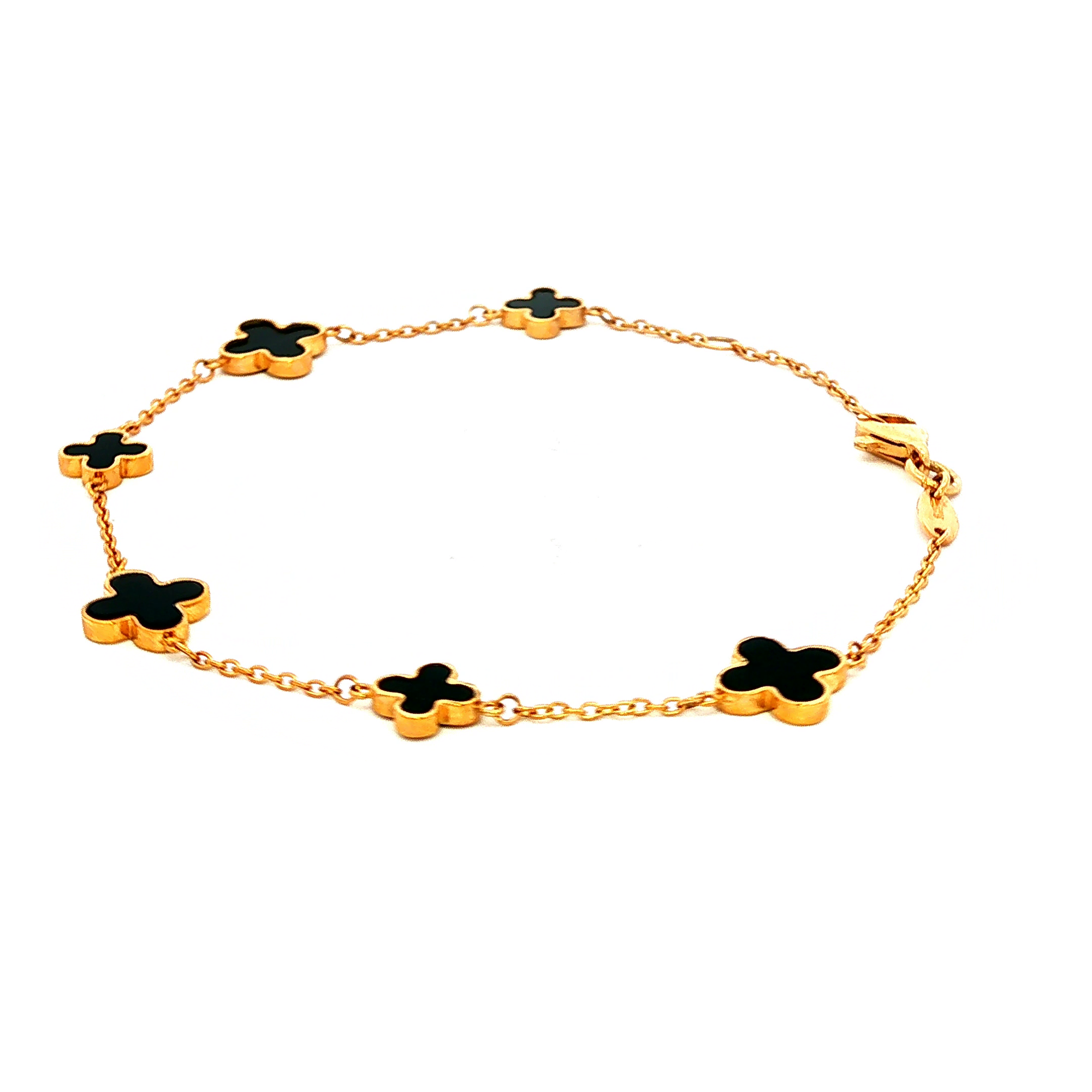 Black Enamel Clover Inspired Bracelet in Yellow Gold