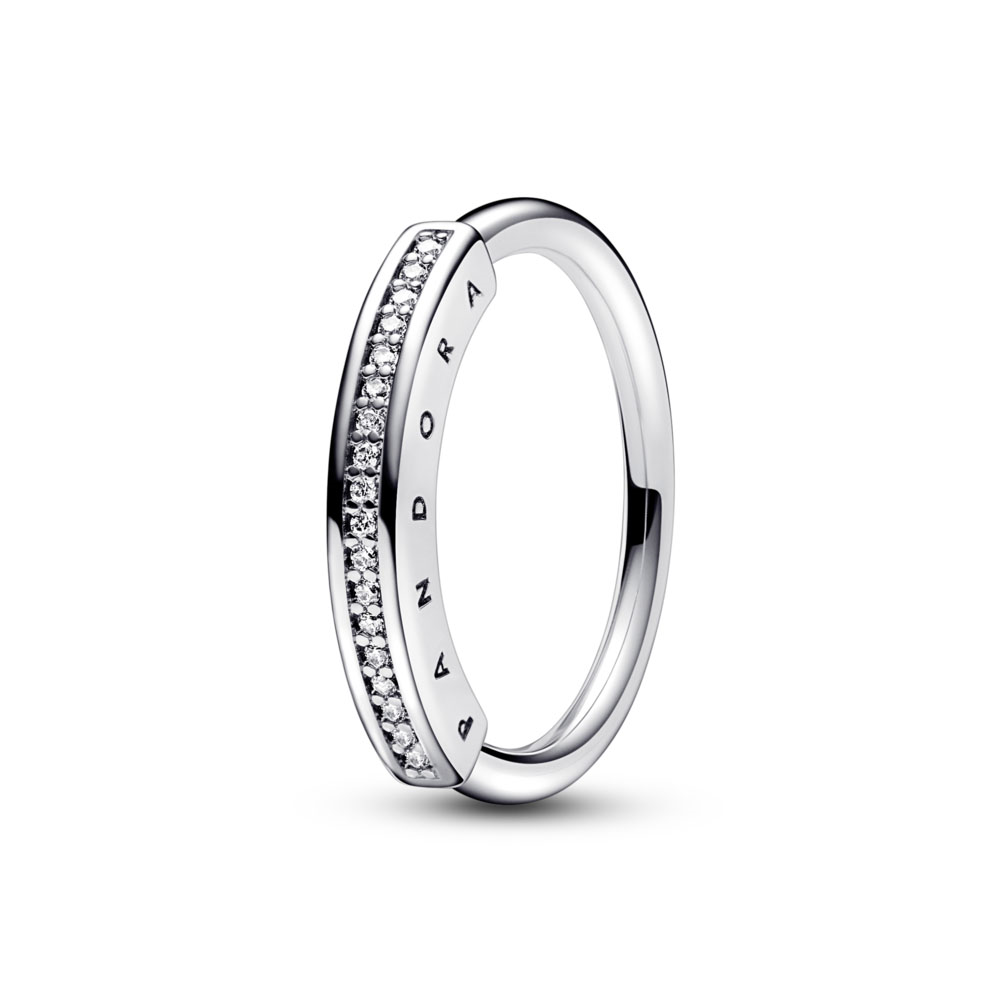 Pandora logo sterling silver ring with clear cubic zirconia