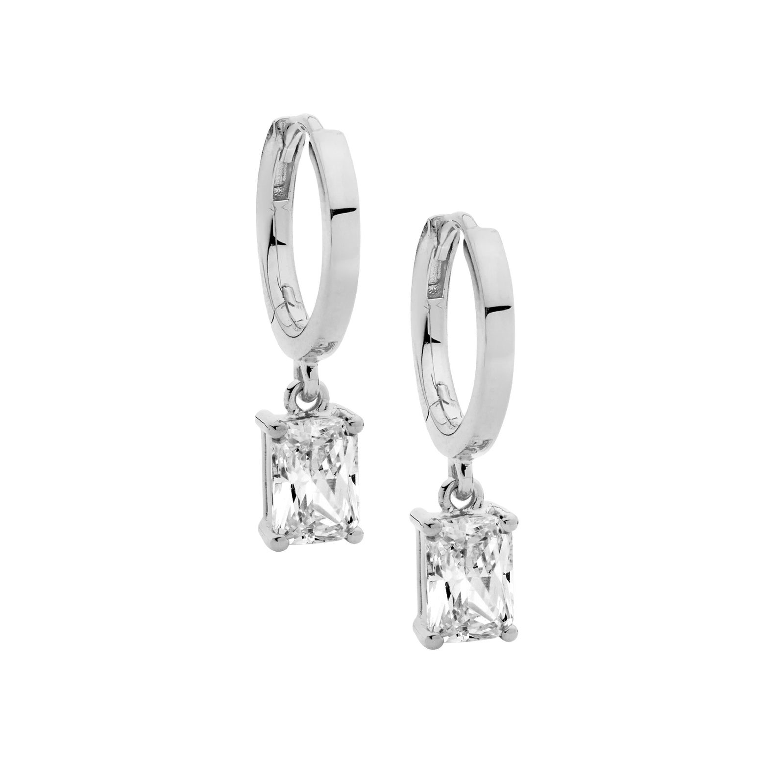 Ellani Sterling Silver Hoop Earrings Set with Cubic Zirconias.