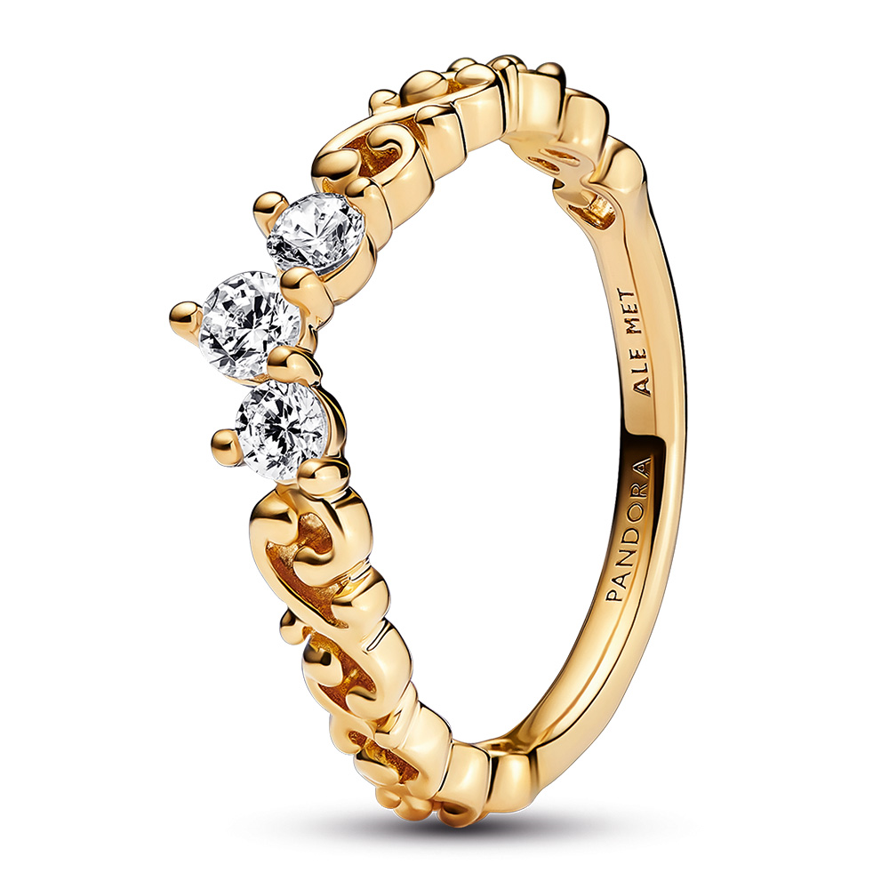 Regal tiara 14k gold-plated ring with clear cubic zirconia