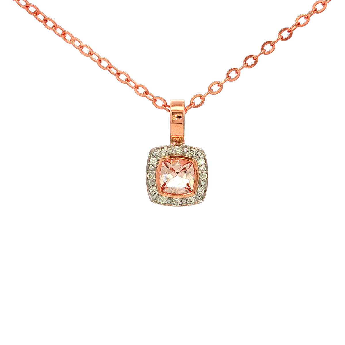 Morganite Diamond Pendant in 9ct Rose Gold