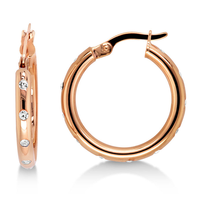 9ct Rose Gold and Silver Bonded CZ Set Hoop Earrings