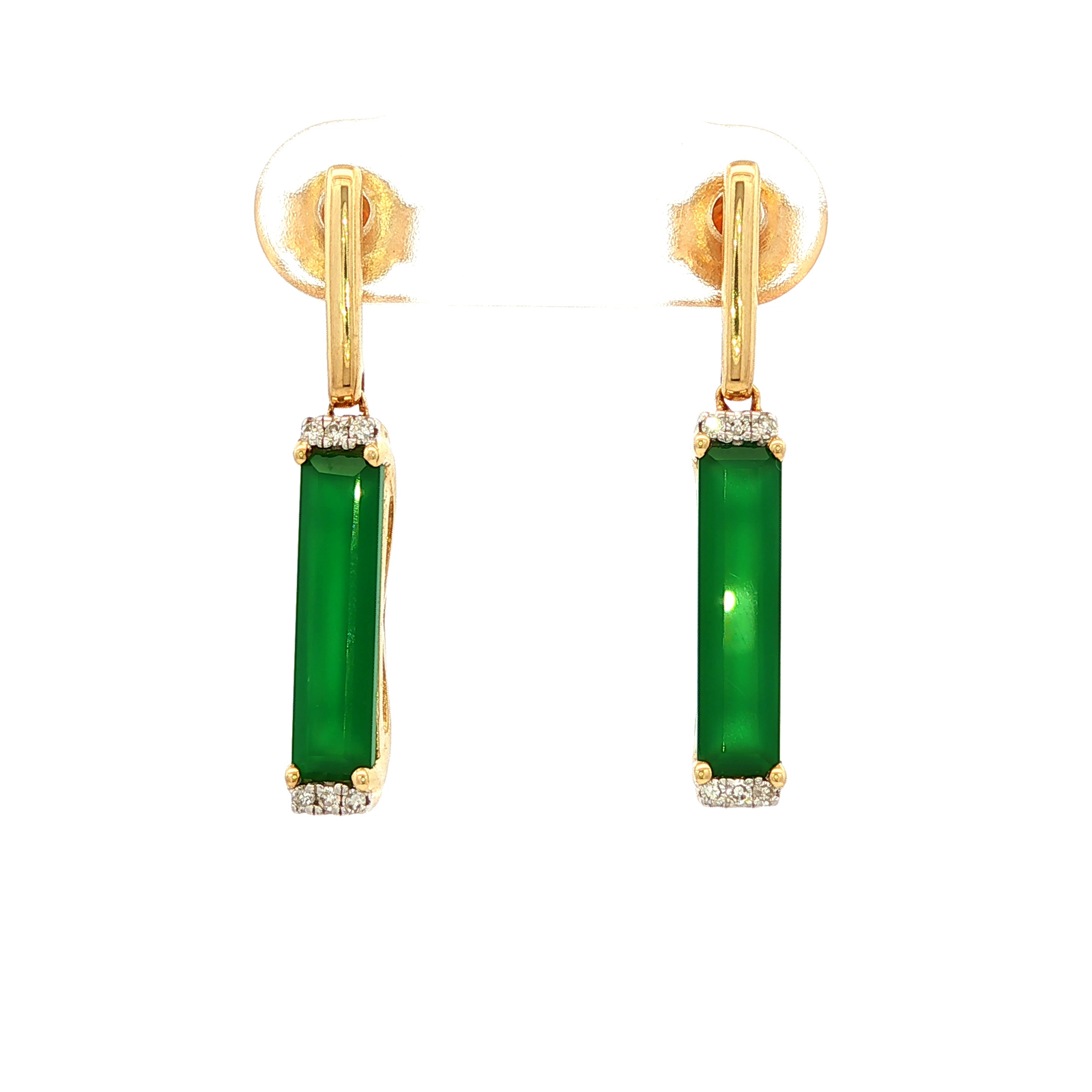 Diamond and Green Onyx Drop Earrings in Yellow Gold