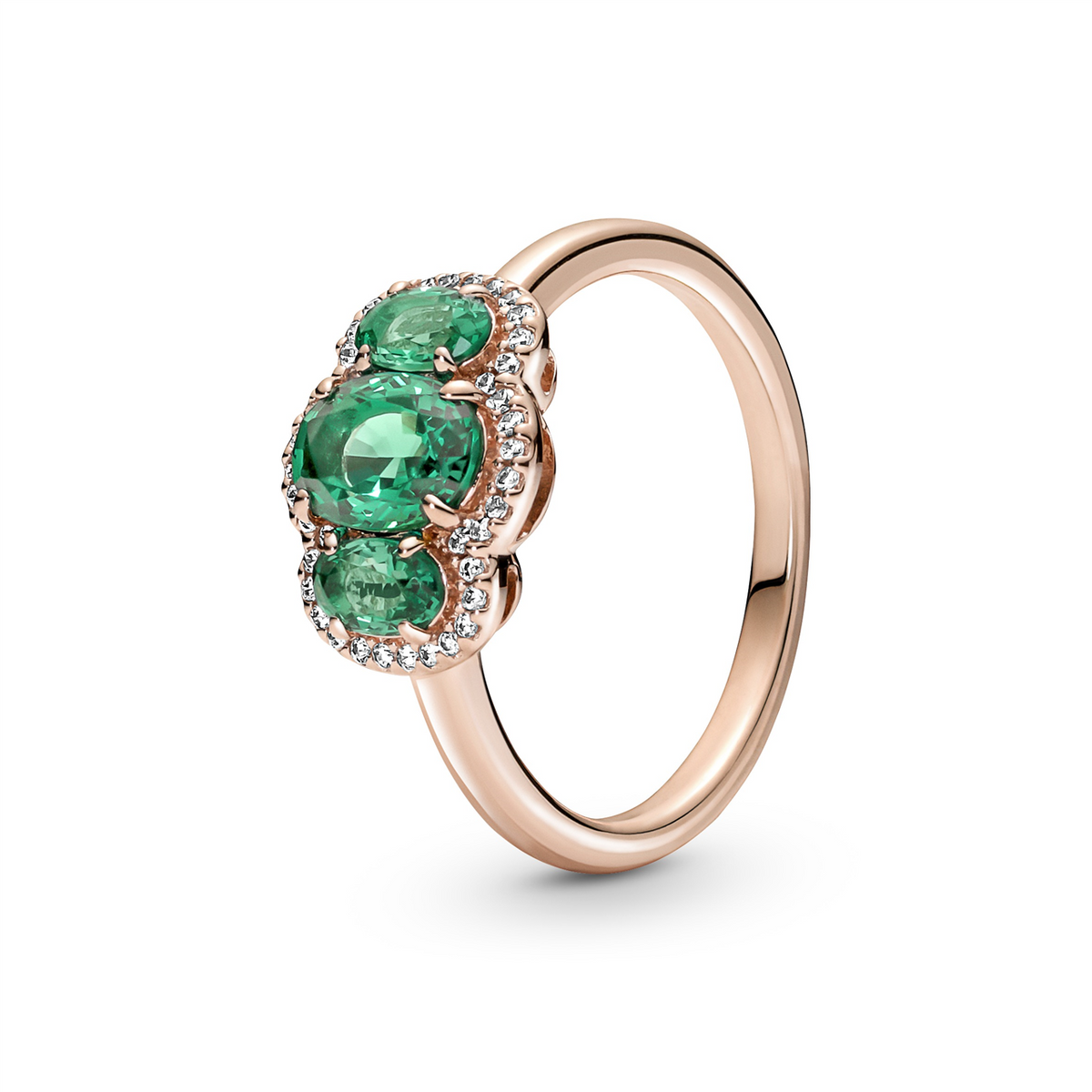 14k Rose gold-plated ring with green crystal and clear cubic zirconia