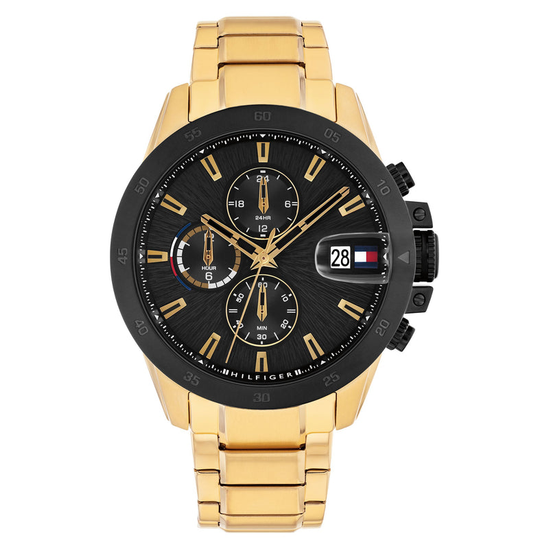 Tommy Hilfiger Gold Steel Black Dial Multi-function Men's Watch