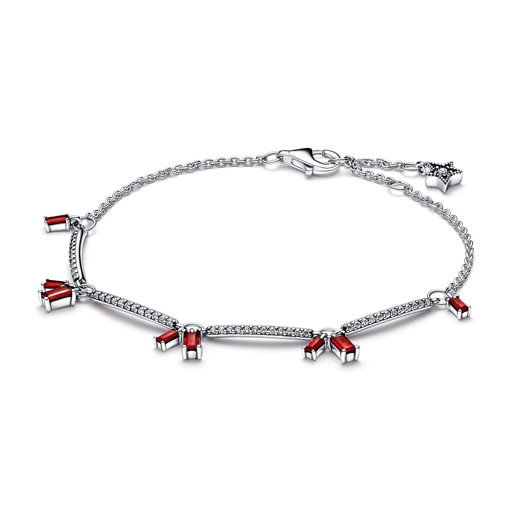 Firecraker sterling silver bracelet with clear cubic zirconia and salsa red crystal