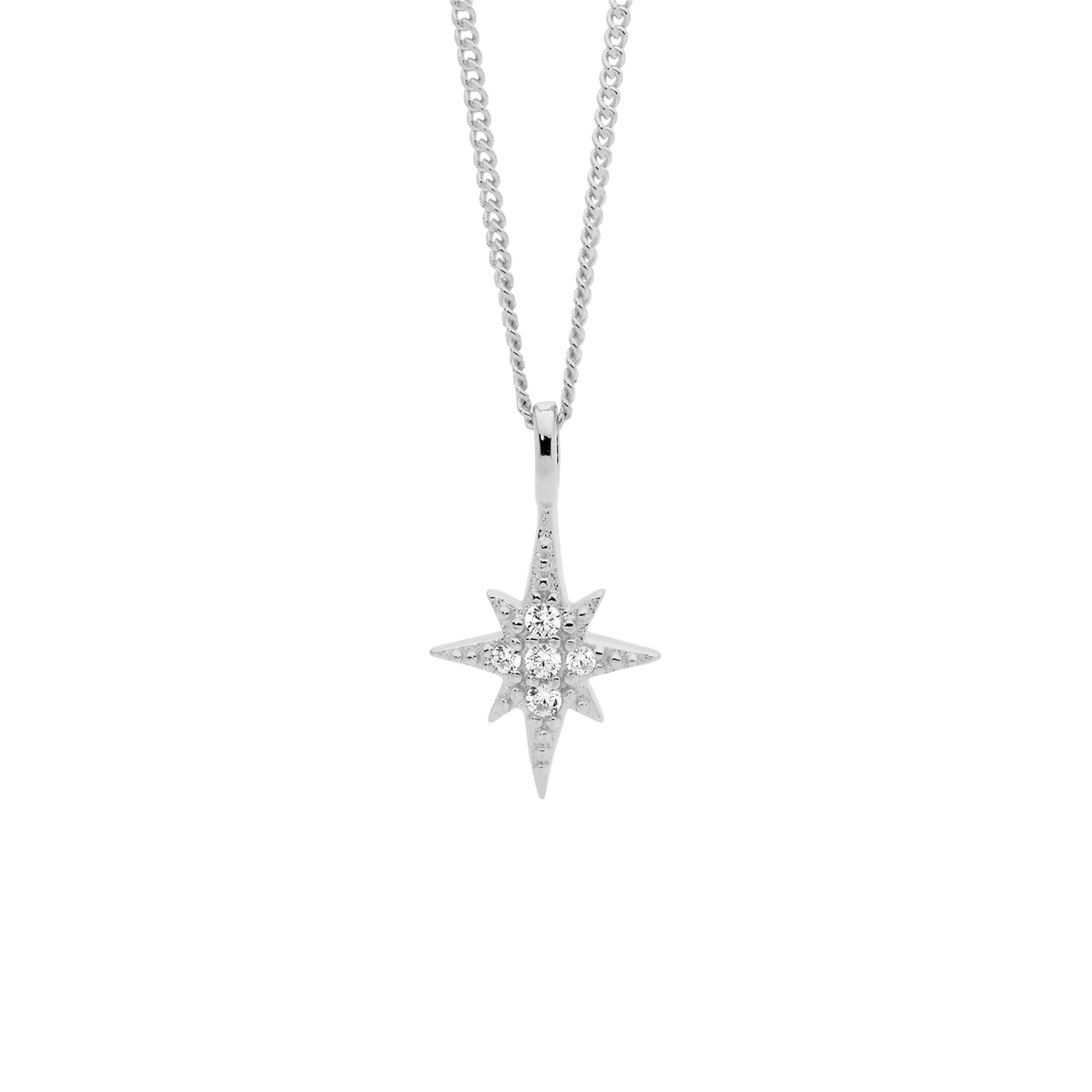 Ellani Sterling Silver Star Pendant With Cubic Zirconias