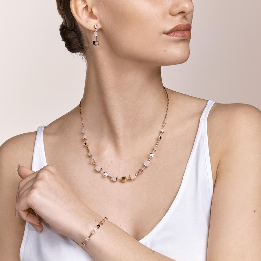 Coeur de Lion GeoCube Rose Aventurine & European Crystal Necklace