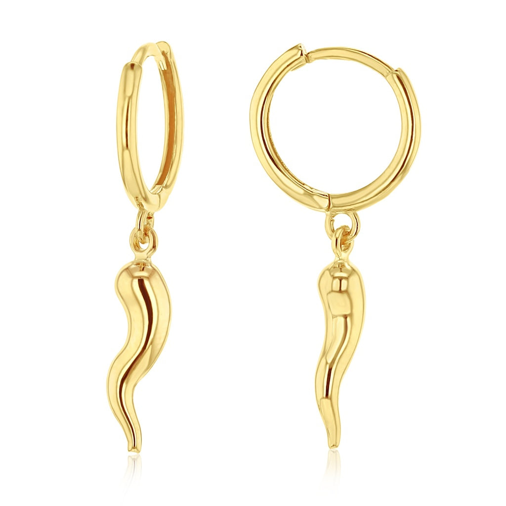 9K Yellow Gold Mini Horn Drop Huggie
