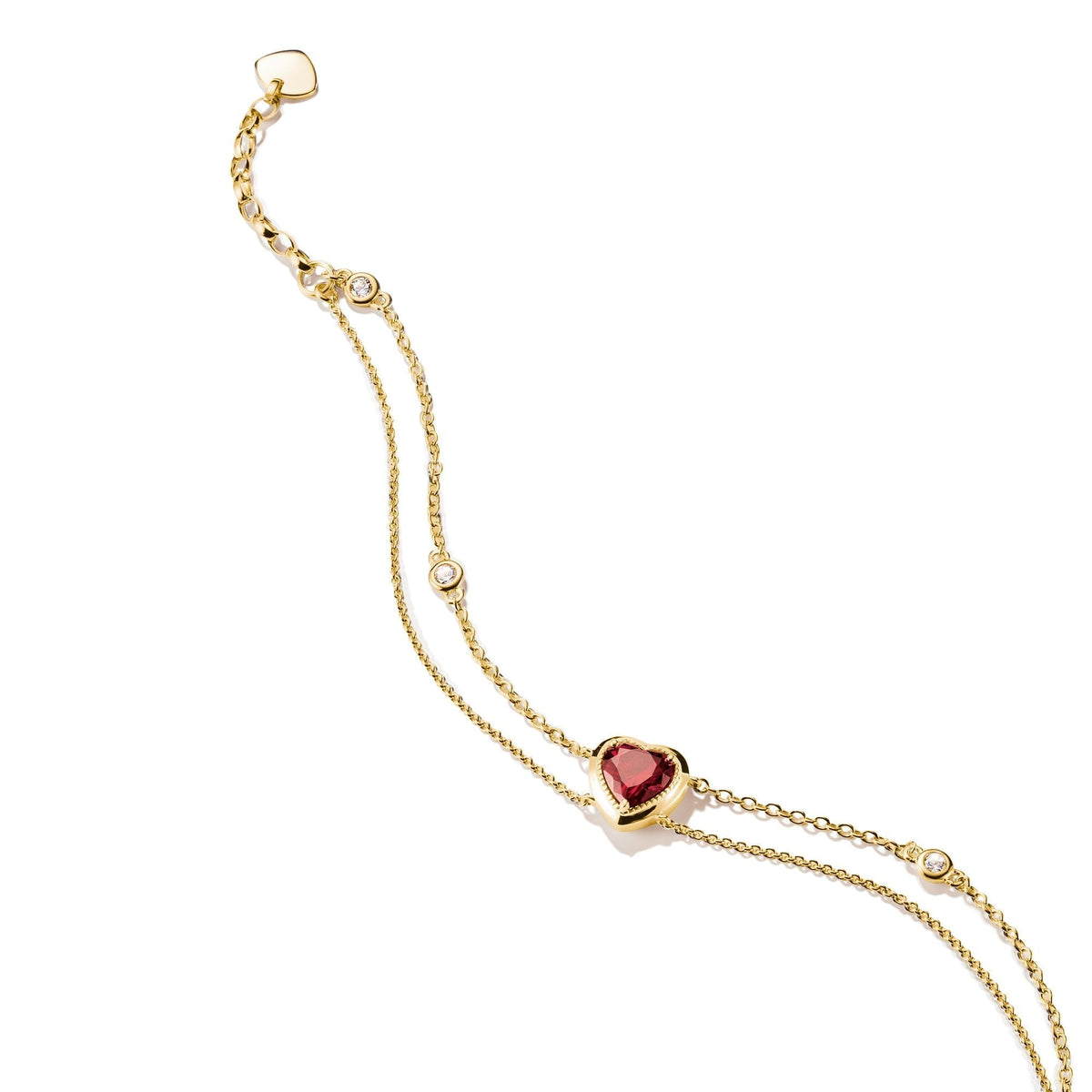 THOMAS SABO Two-Row Bracelet with Red Heart Stone Gold