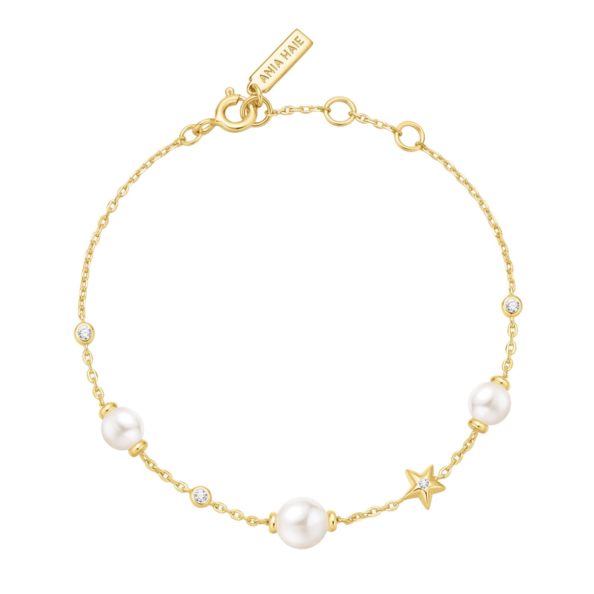 Ania Haie Gold Pearl and Star Station Bracelet