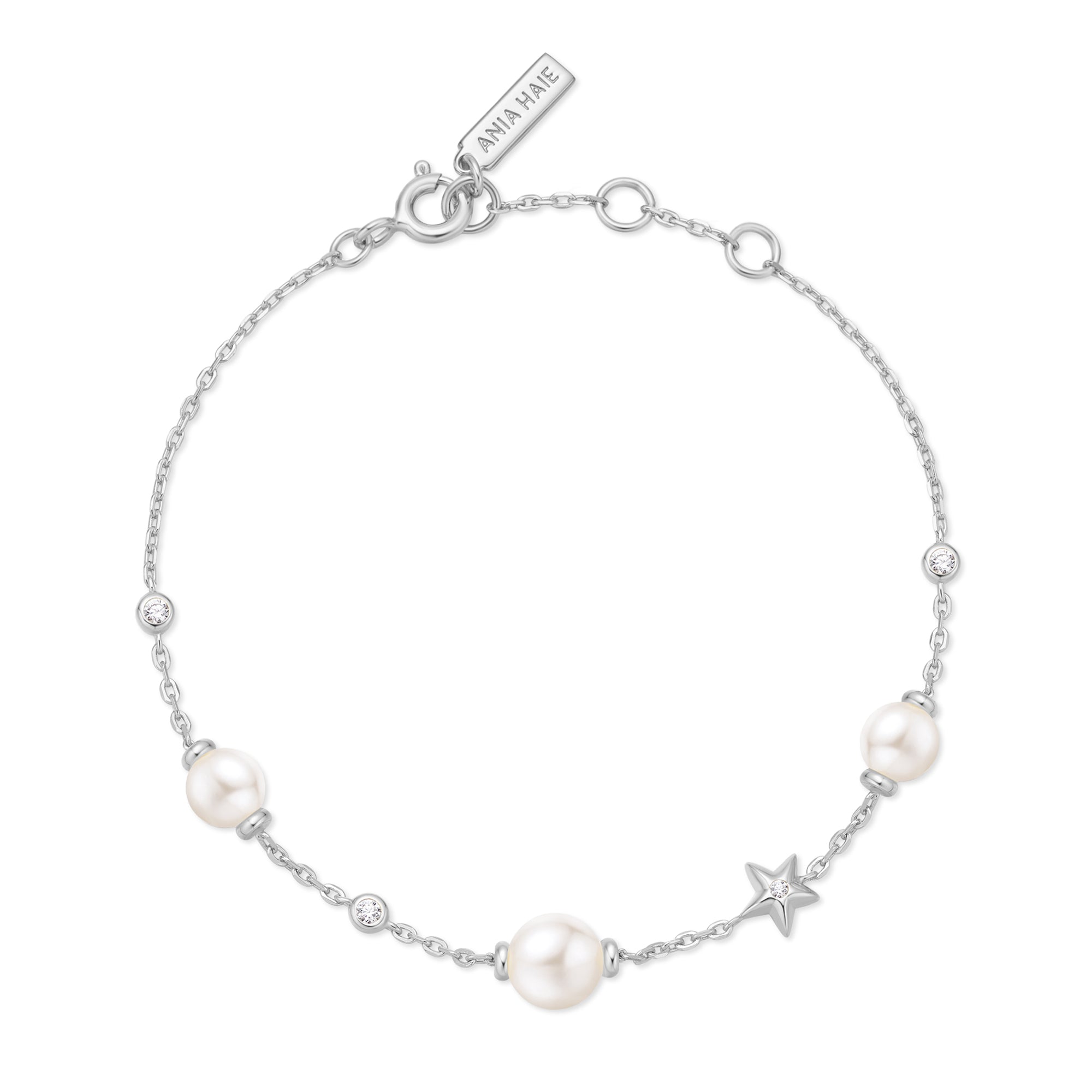 Ania Haie Silver Pearl and Star Station Bracelet