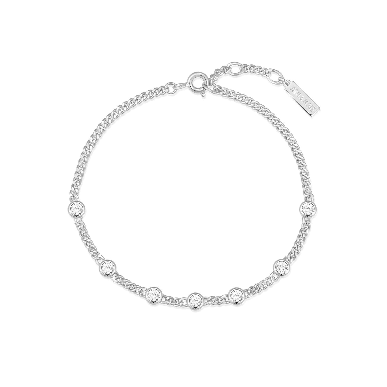 Silver Multi Station Round Stone Chain Bracelet