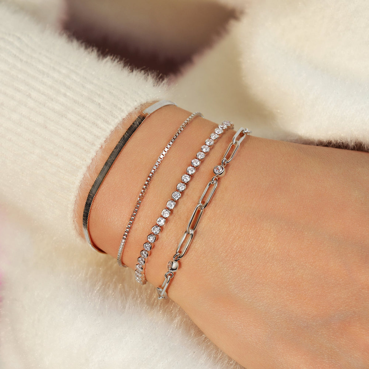 Ania Haie Silver Bezel Station Paper Clip Chain Bracelet