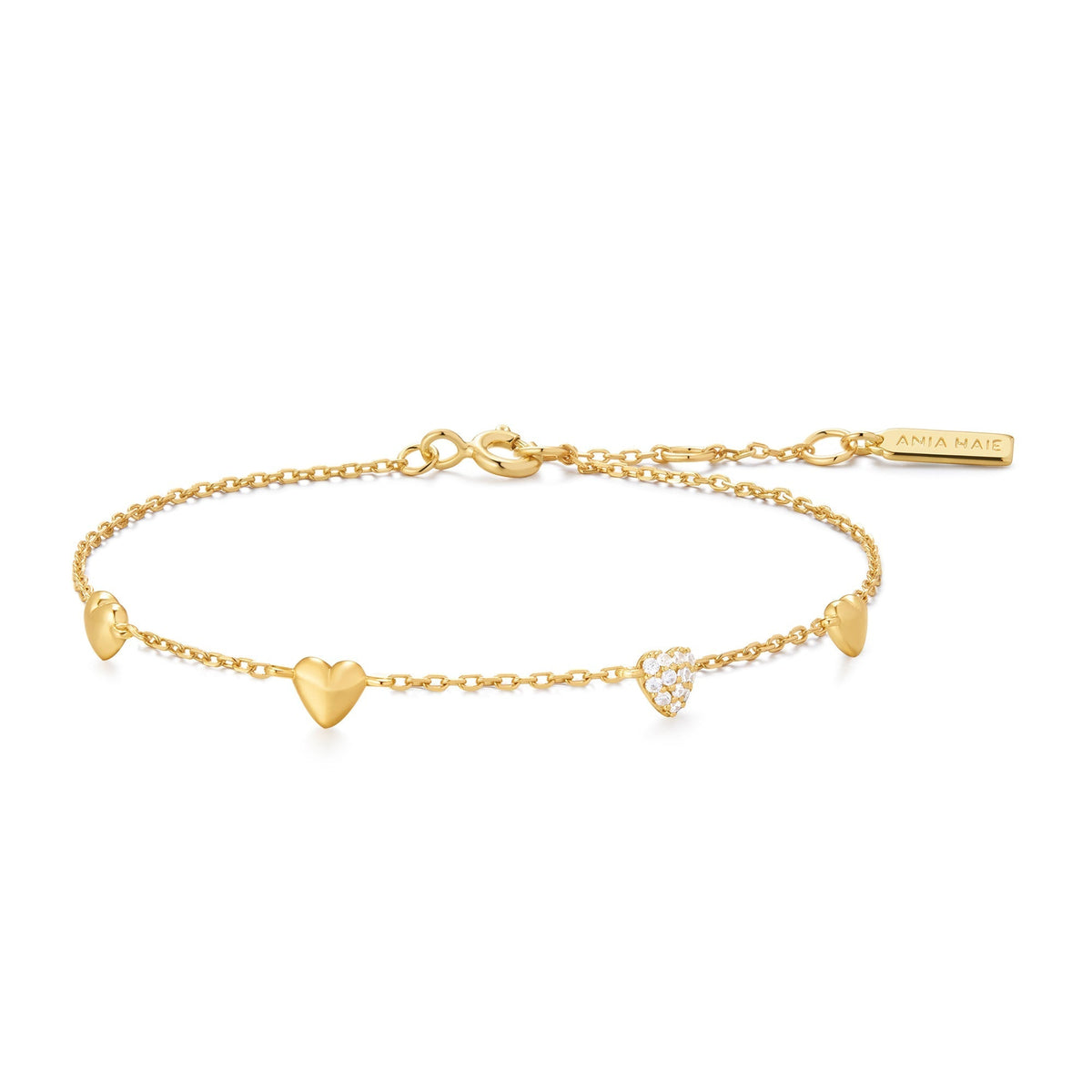 Ania Haie Gold Pave Puffed Heart Station Bracelet