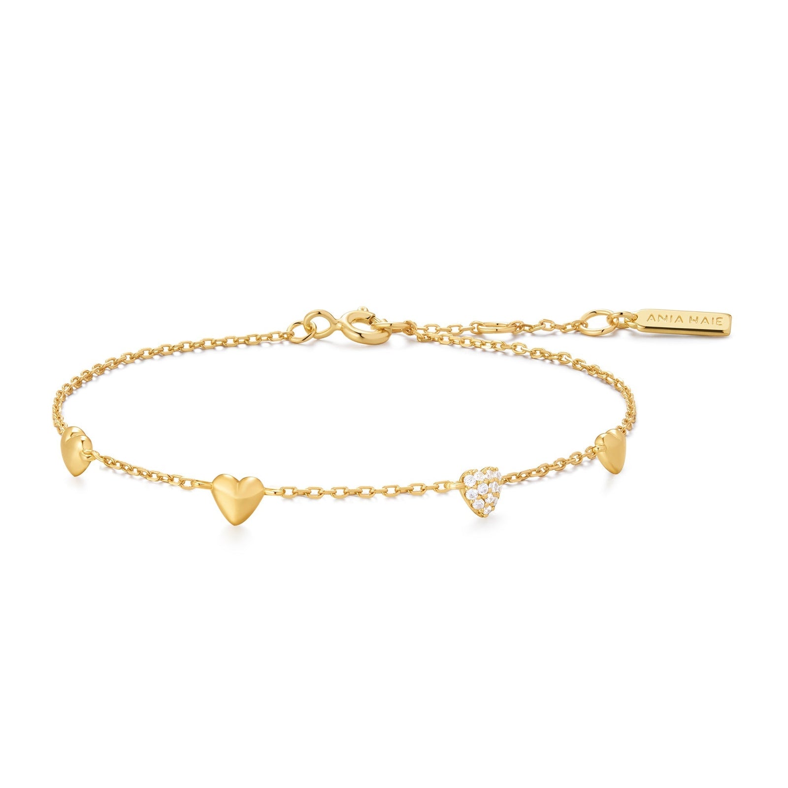 Ania Haie Gold Pave Puffed Heart Station Bracelet