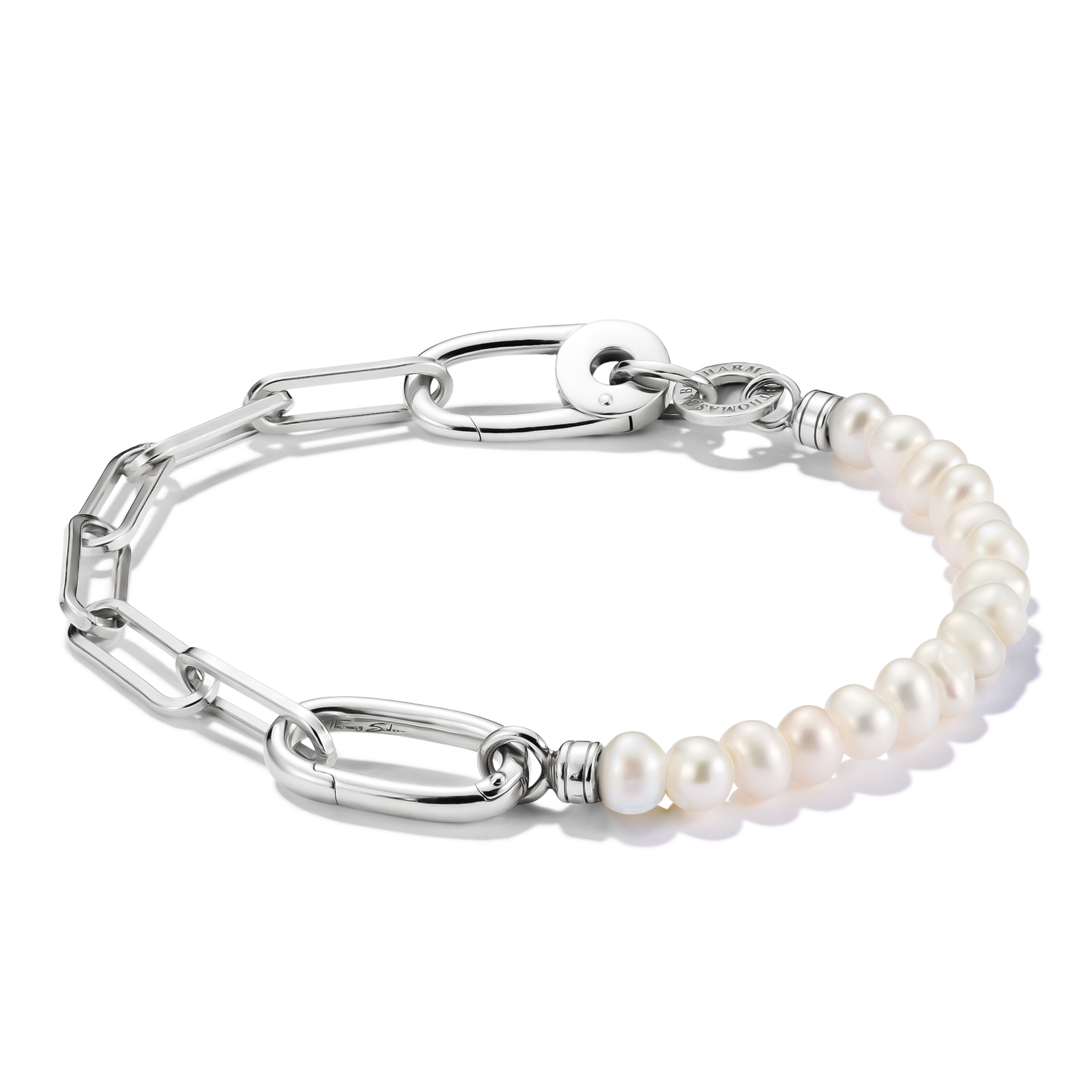 THOMAS SABO Connect Charm Bracelet Paperclip with Pearls Silver