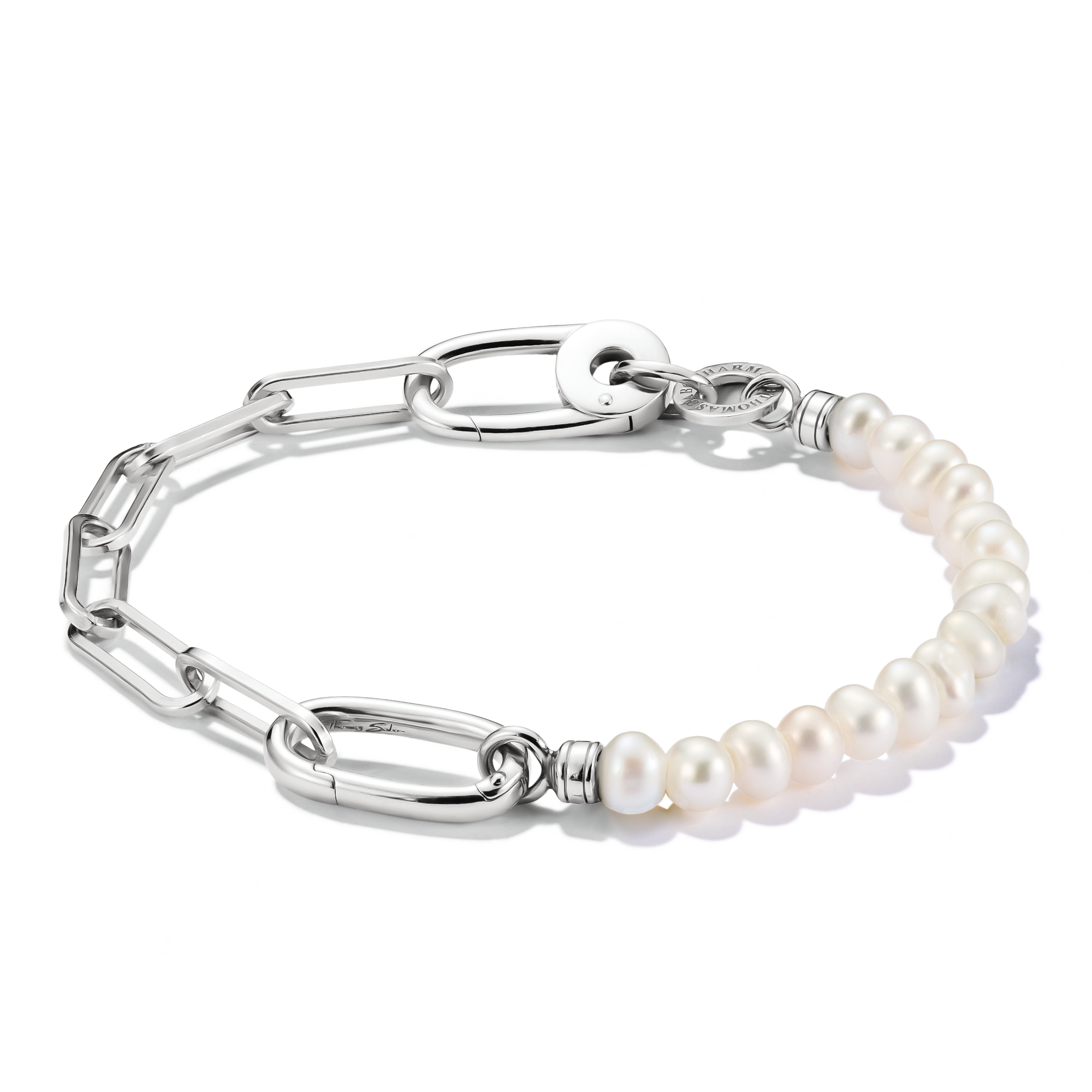 THOMAS SABO Connect Charm Bracelet Paperclip with Pearls Silver