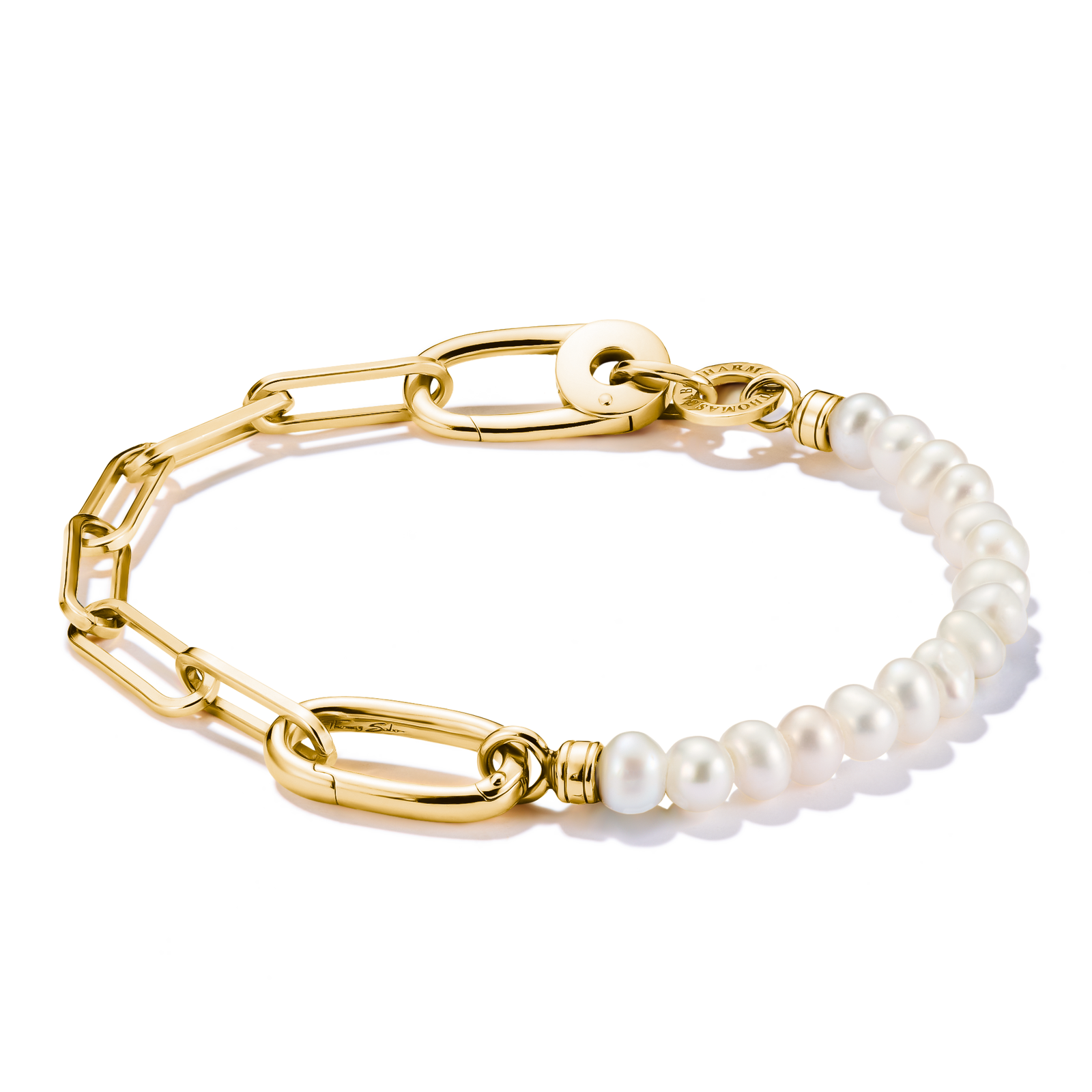 THOMAS SABO Connect Charm Bracelet Paperclip with Pearls Gold