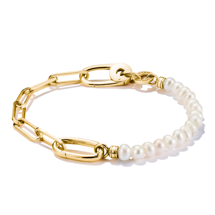 THOMAS SABO Connect Charm Bracelet Paperclip with Pearls Gold