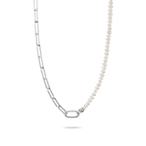 THOMAS SABO Connect Charm Necklace Paperclip with Pearls Silver