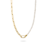 THOMAS SABO Connect Charm Necklace Paperclip with Pearls Gold