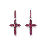 THOMAS SABO Single Cross hoop earring with ruby red stones