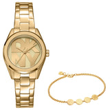 DKNY Logo Gold 28mm Gold Dial Womens Watch + Gold Bracelet