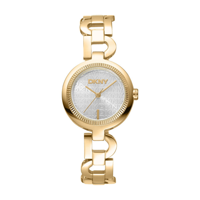 DKNY Open Link Gold 28mm Silver Dial Womens Watch