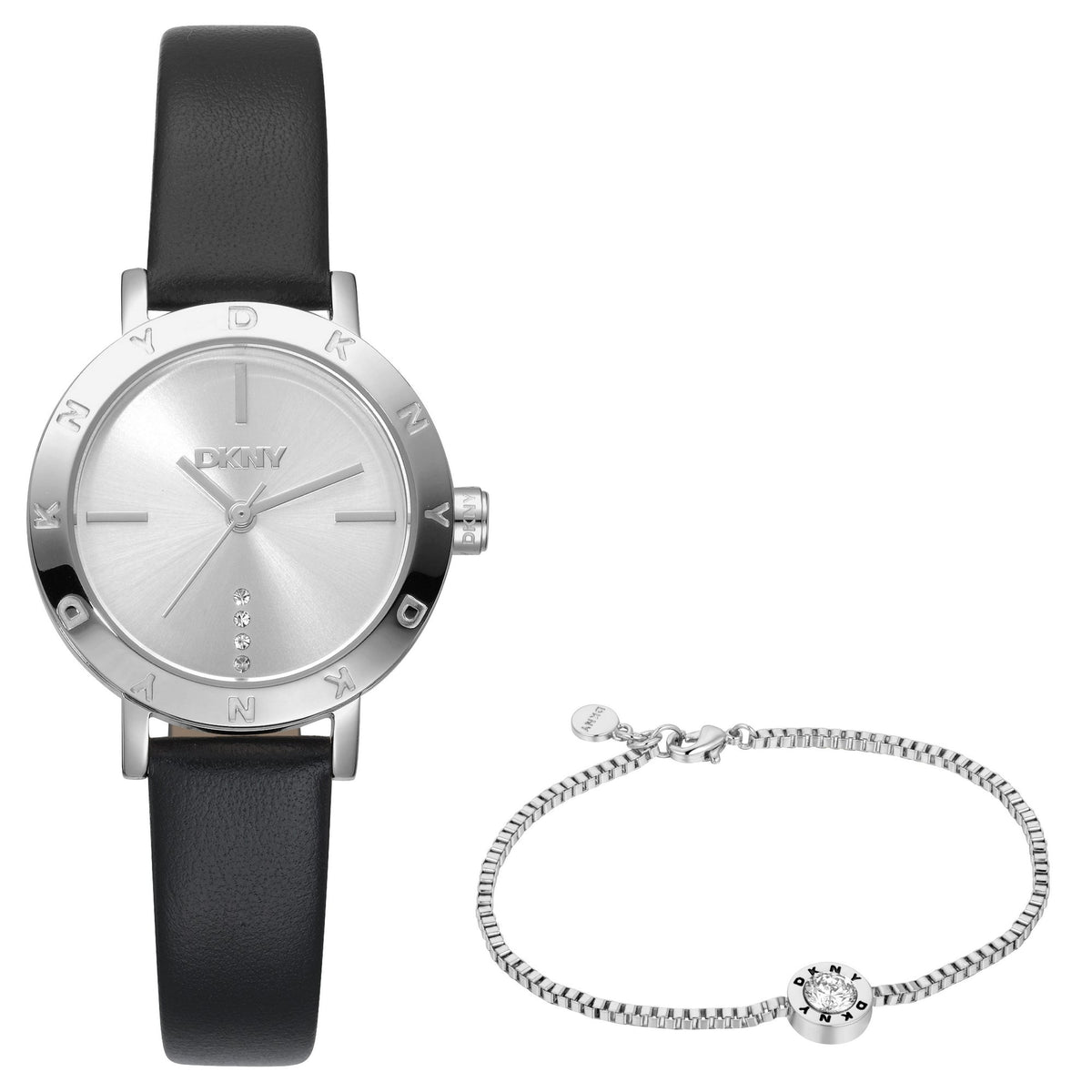 DKNY Essentials Silver 28mm Silver Dial Womens Watch + Silver Bracelet