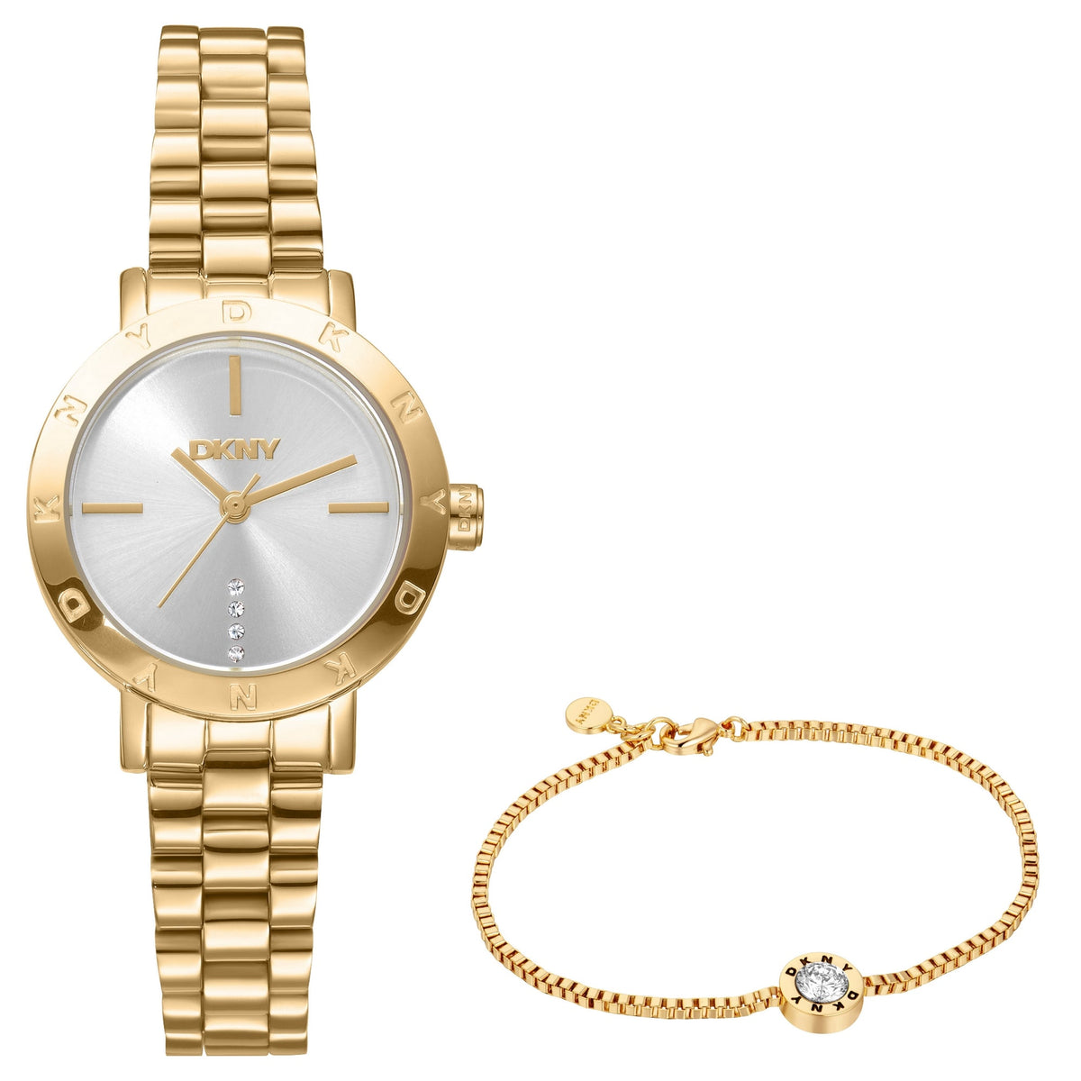 DKNY Essentials Gold 28mm Womens Watch + Gold Bracelet