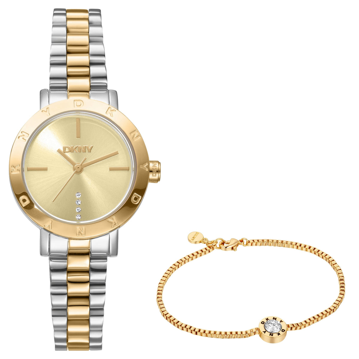 DKNY Essentials Two-Tone 28mm Womens Watch + Gold Bracelet
