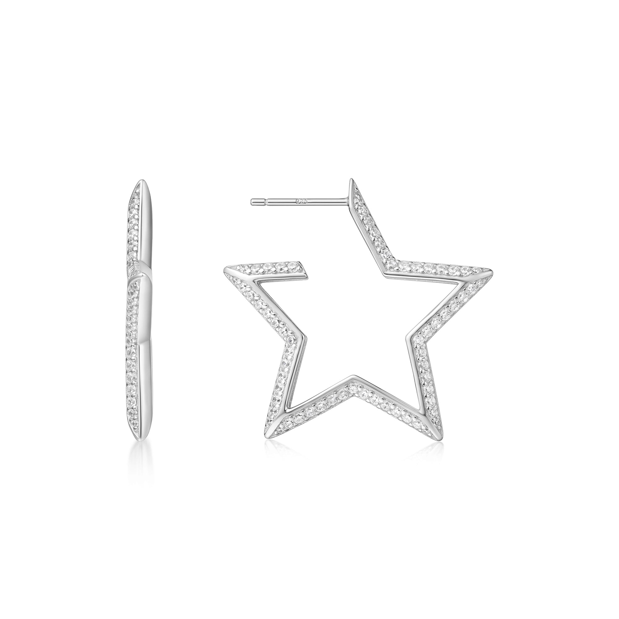 Ania Haie Silver Large Star-Shaped Pave Hoop Earrings