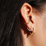 Silver Mini Heart Clasp Huggie Hoop Earrings