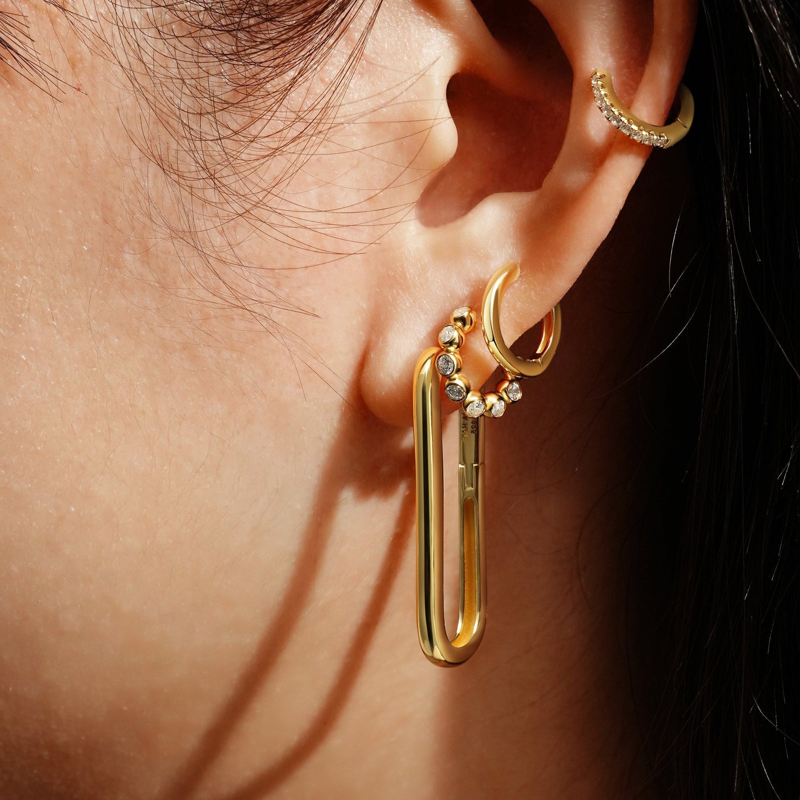 Gold Bezel Beaded Huggie Hoop Earrings