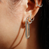 Silver Bezel Beaded Huggie Hoop Earrings
