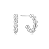 Silver Bezel Beaded Huggie Hoop Earrings
