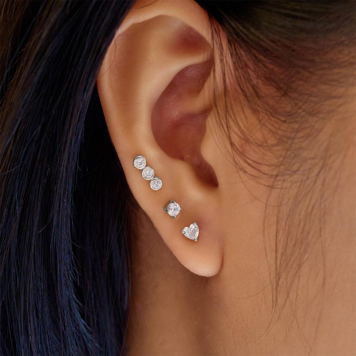 Ania Haie Silver Triple Stone Bezel Barbell Single Earring