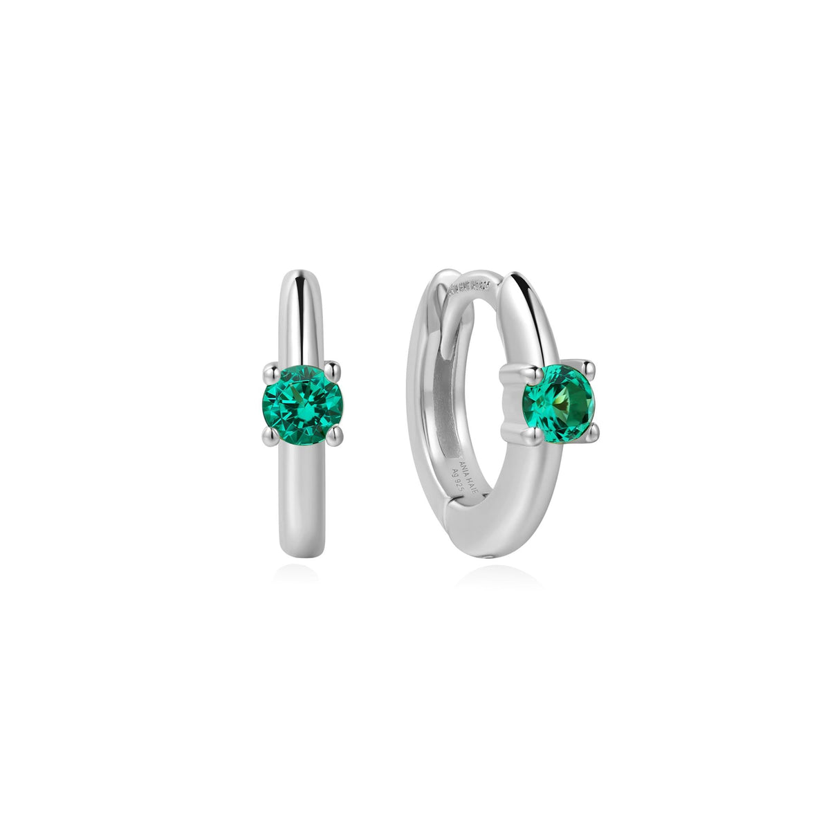 Ania Haie Silver Green Huggie Hoop Earrings