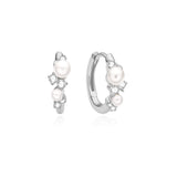 Ania Haie Silver Shell Pearl Cluster Huggie Hoop Earrings