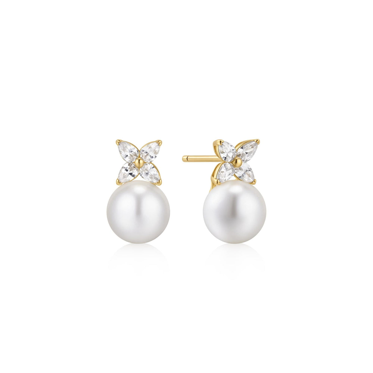 Ania Haie Gold Shell Pearl &amp; Lucky Clover Stud Earrings