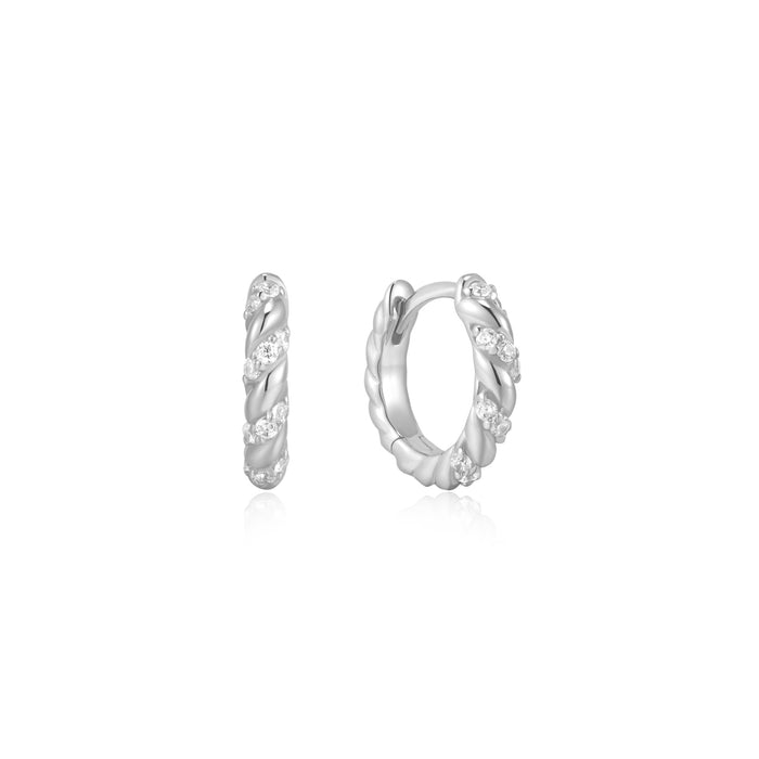 Ania Haie Silver Sparkle Twisted Huggie Hoop Earrings